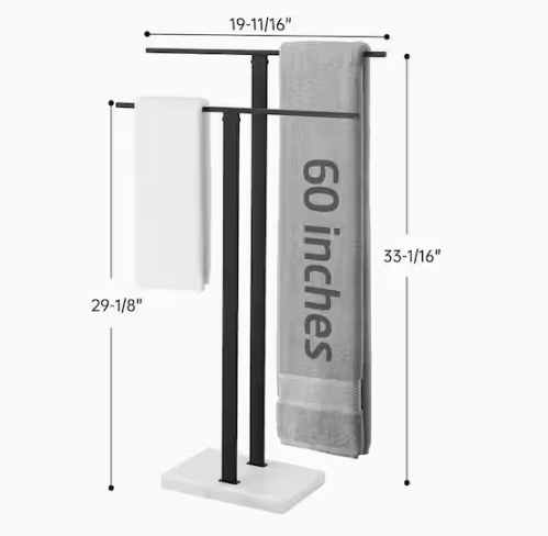 KES Bathroom Freestanding Towel Rack 2-Tier 33 in. H with Marble Base 18/8 Stainless Steel Matte Black