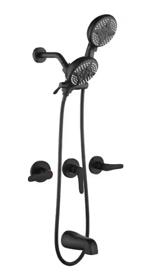 Triple Handle 3-Spray Tub and Shower Faucet, 2 in 1 Dual Head Shower 2.5 GPM in. Matte Black Valve Included