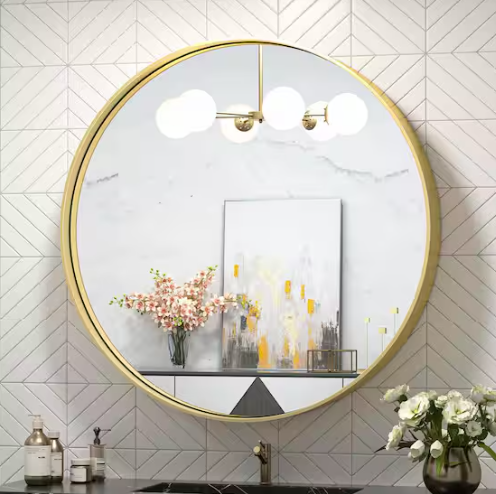 TETOTE 24 in. W x 24 in. H Round Mirror Framed Brass Gold Mirrors for Bathroom Wall Bathroom Vanity Mirror Over Sink