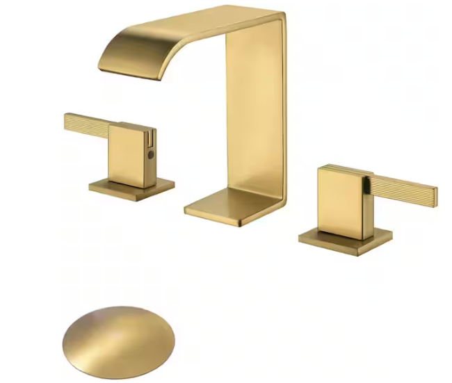 TRUSTMI 2 Handle 8 in. Widespread Bathroom Sink Faucet 3 Hole Waterfall Bathroom Faucet with Waste Drain, Brushed Gold