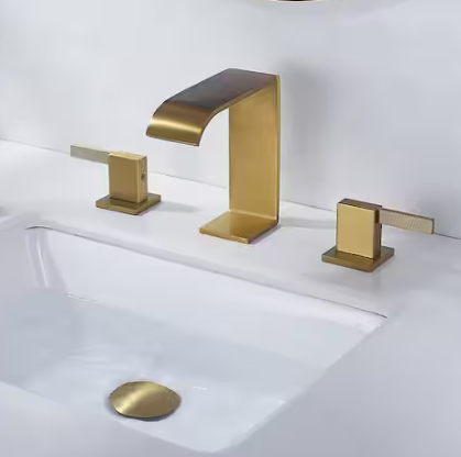 TRUSTMI 2 Handle 8 in. Widespread Bathroom Sink Faucet 3 Hole Waterfall Bathroom Faucet with Waste Drain, Brushed Gold