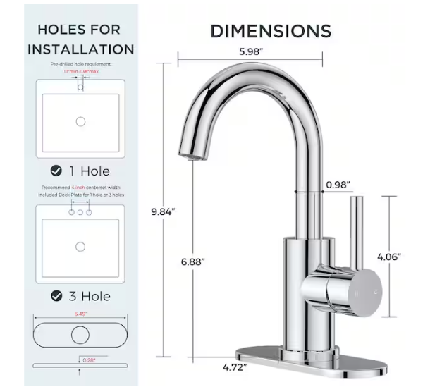 Forious pro Single Hole 1-Handle Bathroom Faucet in Chrome