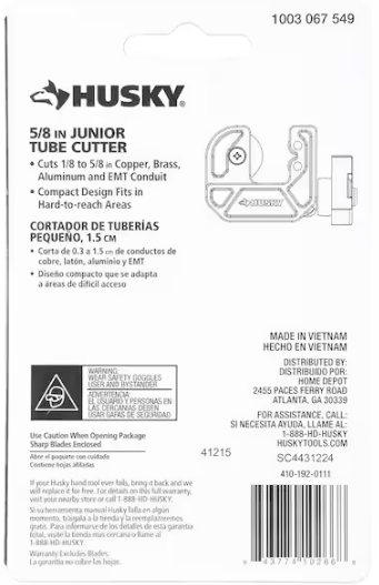 Husky 5/8 in. Compact Junior Tubing Cutter - Clean Cuts in Copper, Brass, Aluminum and Thin‑Wall Conduit