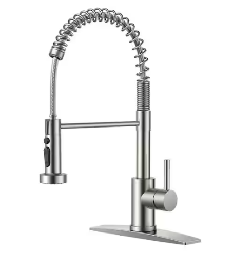 androme Single-Handle Pull Down Sprayer Coil Spring Gooseneck Kitchen Faucet with Deckplate Stainless Steel in Brushed Nickel
