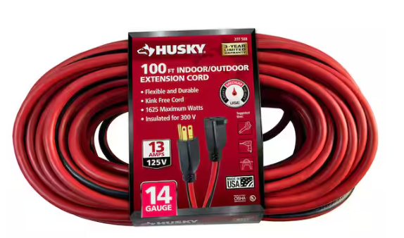 Husky 100 ft. 14/3 Medium Duty Indoor/Outdoor Extension Cord, Red/Black