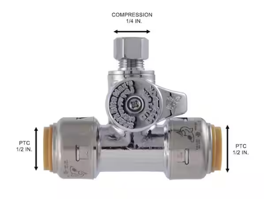 SharkBite Max 1/2 in. Push-to-Connect x 1/2 in. Push-to-Connect x 1/4 in. Compression Chrome-Plated Brass Service Stop Tee