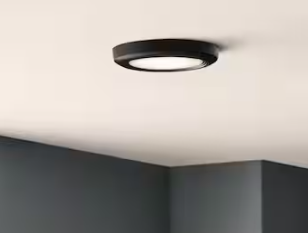 Commercial Electric 7.5 in. Disk Light LED Flush Mount with Night Light Feature and Extra Black Trim 1000 Lumens Adjustable CCT