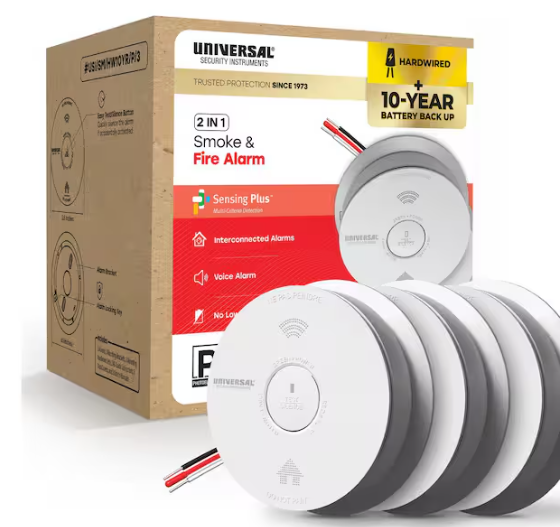 Universal Security Instruments (3-Pack) Hardwired and 10-Year Battery Backup Smoke Detector with Photoelectric Sensor and Voice Alert