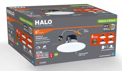 HALO LT 5/6 in. Integrated LED Recessed Light Trim Retrofit Module with Baffle Trim 5CCT 750lm (4-Pack)