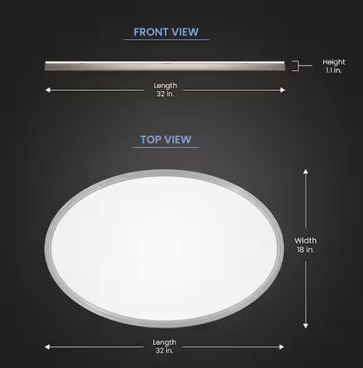 Commercial Electric 32 in. W Oval Black Plus Nickel Trim Ring Integrated LED 3500 Lumens Dim Flat Panel Flush Mount Light, Selectable 5CCT