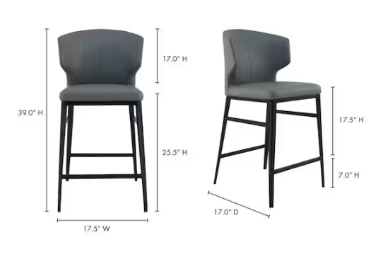 NADAAL STUDIOS Lyra 26 in. Grey Vegan Leather Upholstered Counter Stool with Steel Base