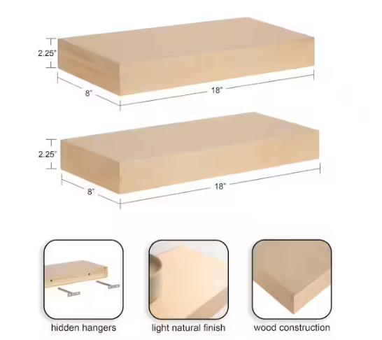 Kate and Laurel Havlock 2.25 in. x 18.00 in. Natural Wood Floating Decorative Wall Shelf