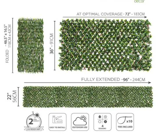 NATURAE DECOR Expandable Pvc Trellis Hedges 36 in. X 72 in. Gardenia Artificial Leaf