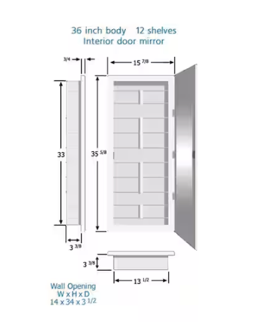 ZACA SPACECAB Media 16 in. x 36 in. x 3-1/2 in. Frameless Recessed 1-Door Medicine Cabinet with 12-Shelves and Polished Edge Mirror