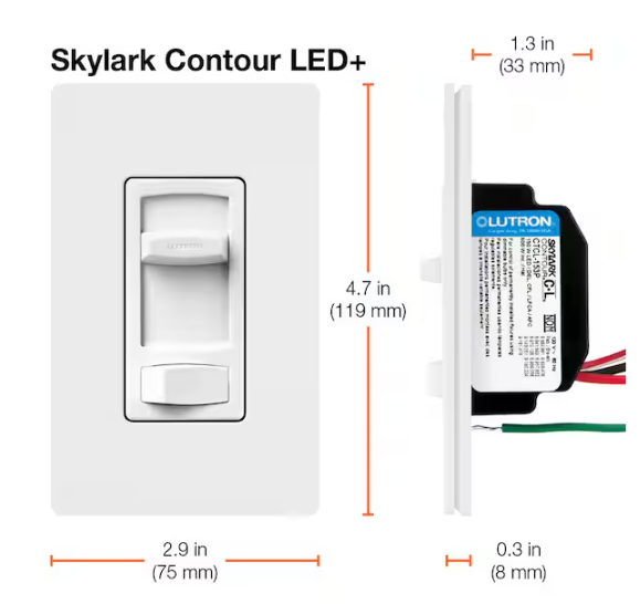 Lutron Skylark Contour LED+ Dimmer Switch for LED Bulbs, 150-Watt/Single-Pole or 3-Way, Light Almond (CTCL-153PDH-LA)