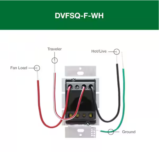 Lutron Diva 3-Speed Rocker Fan Control, Single-Pole, 1.5 Amp, White (DVFSQ-F-WH)