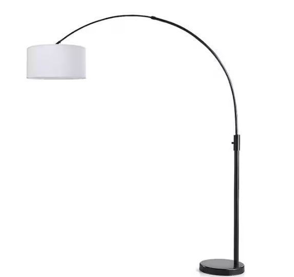 HomeGlam Orbita 82 in. Dark Bronze Furnish LED Dimmable Retractable Arch Floor Lamp, Bulb Included with Drum White Shade