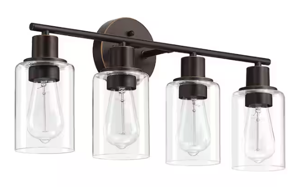 Uixe 23.09 in. 4-Light Oil Rubbed Bronze Bathroom Vanity Light with Clear Glass Shades