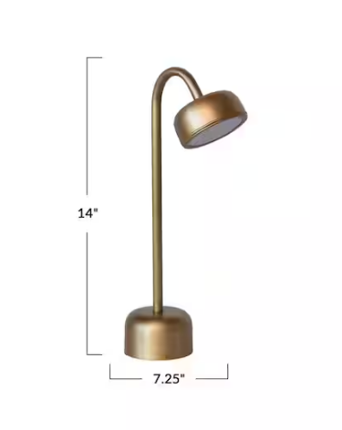 Storied Home 14 in. Antique Brass Finish Metal LED Table Lamp with Touch Sensor and Adjustable Head