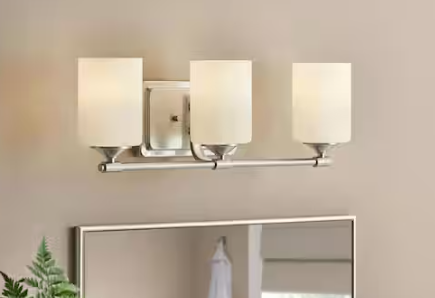 Hampton Bay Darlington 20.88 in. 3-Light Brushed Nickel Vanity Light with Frosted Opal Glass Shades
