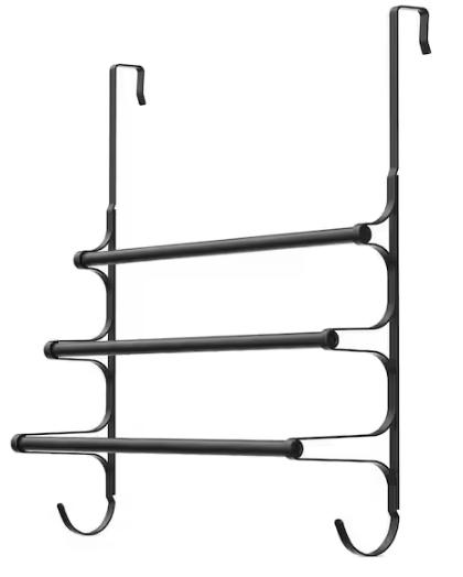 Wudkey 24.2 in. L 3-Bar Over The Door Towel Rack in Matte Black, Triple Towel Storage Holder with Hooks for Bathroom