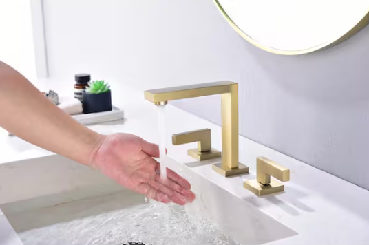 UKISHIRO 8 in. Widespread Double Handles High Arc Bathroom Sink Faucet in Brushed Gold Supply Line Included