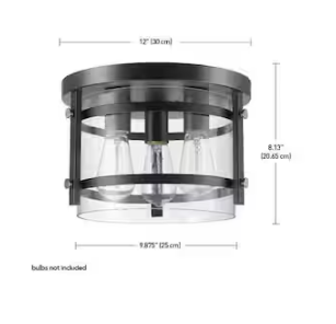 Hampton Bay Huxley 11.9 in. 3-Light Dark Bronze Flush Mount Ceiling Light with Clear Glass Shade