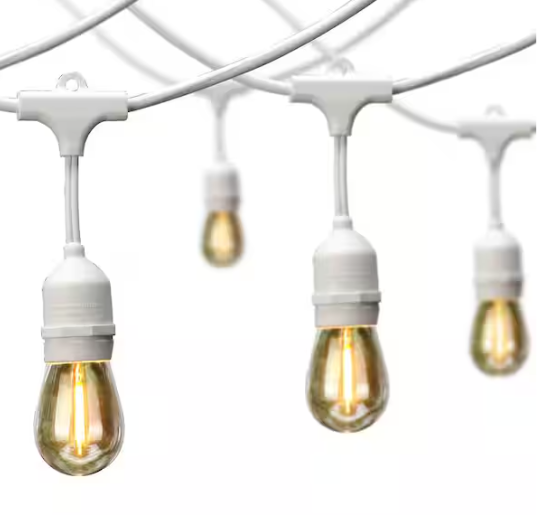 Hampton Bay 12-Light 24 ft. Indoor/Outdoor Plug-In Edison Bulb String Light with S14 Single Filament LED Bulbs in White Cord