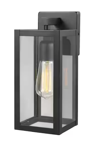 Hampton Bay Hurley 12 in. Matte Black Hardwired Outdoor Wall Light Lantern Sconce with No Bulb Included