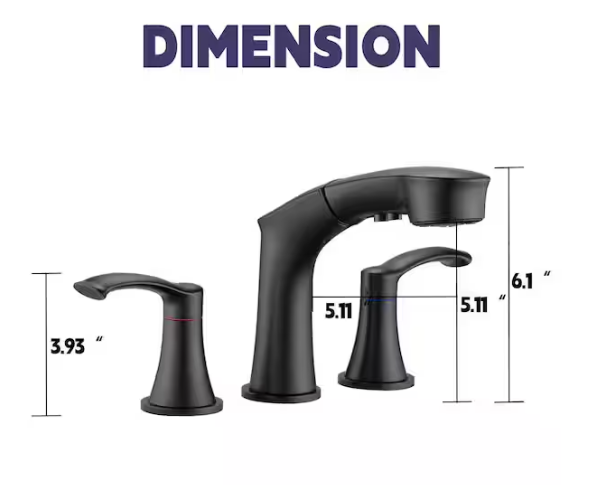 PERLIRIA INC Deck Mount Double Handles Bathroom Faucet, 8 in. Widespread 3 Hole Bathroom Sink Faucet with Pull Out Sprayer in Black