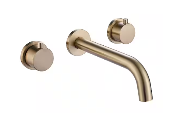 AIMADI Double Handle Wall Mounted Bathroom Faucet with Modern 3-Hole Brass Bathroom Basin Taps in Brushed Gold