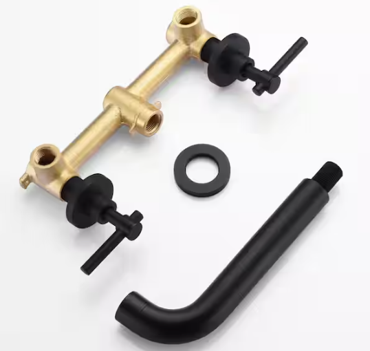 SUMERAIN Contemporary Double Handle Wall Mount Roman Tub Faucet with Solid Brass Valve in Matte Black