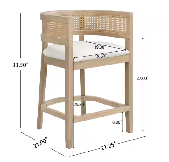 CHRISTOPHER KNIGHT HOME Darius Modern 25.5 in. Natural Ash Solid Wood and Rattan Frame and Beige Fabric Upholstered Arm Barstool, (Set of 2)