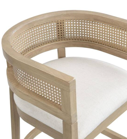 CHRISTOPHER KNIGHT HOME Darius Modern 25.5 in. Natural Ash Solid Wood and Rattan Frame and Beige Fabric Upholstered Arm Barstool, (Set of 2)