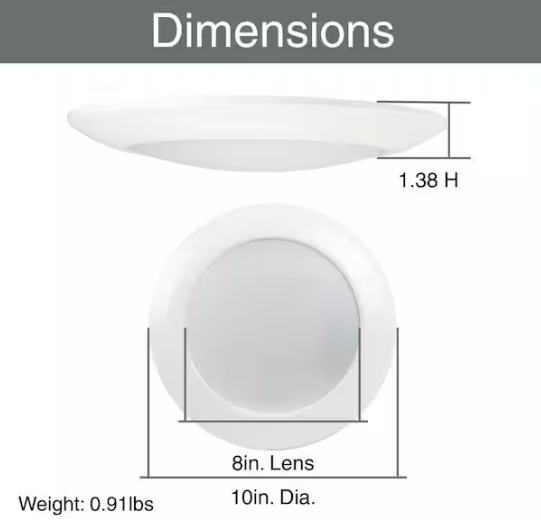 Commercial Electric 1-Pack 8 in. LED Surface Mount Downlight Flush Mount Disk Light Fixture, 900-1100-1400LM, Selectable CCT 2700K-5000K