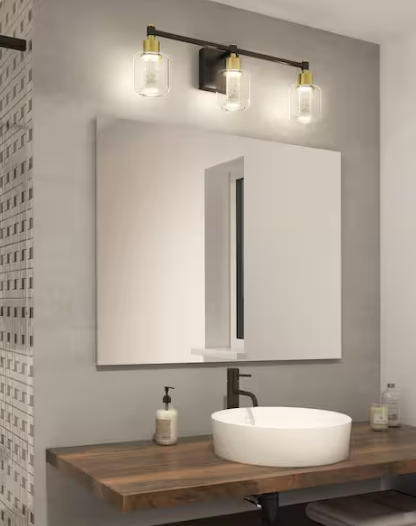 Artika Champagne Globe 26 in. 3 Light Black & Gold Modern Integrated LED 5 CCT Vanity Light Bar for Bathroom with Bubble Glass