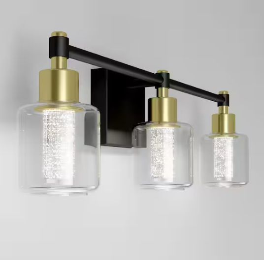 Artika Champagne Globe 26 in. 3 Light Black & Gold Modern Integrated LED 5 CCT Vanity Light Bar for Bathroom with Bubble Glass