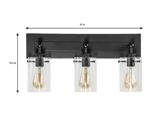 Hampton Bay Regan 21 in. 3-Light Espresso Bronze Vanity Light with Clear Glass Shades