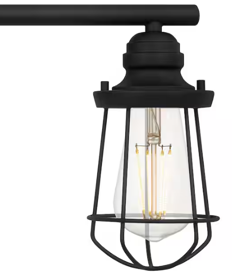 Hampton Bay Southbourne 22 in.3-Light Matte Black Vanity Light with Open Steel Cage Frame