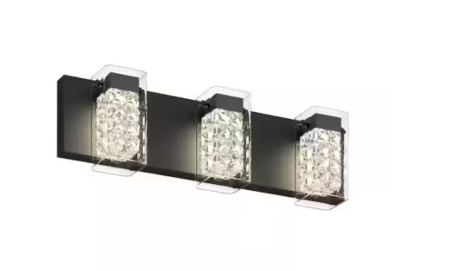 Artika Crystal Cube 20 in. 3 Light Matte Black Modern Integrated LED 5 CCT Vanity Light Bar for Bathroom