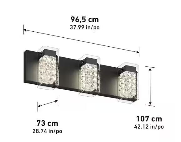 Artika Crystal Cube 20 in. 3 Light Matte Black Modern Integrated LED 5 CCT Vanity Light Bar for Bathroom