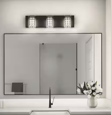 Artika Crystal Cube 20 in. 3 Light Matte Black Modern Integrated LED 5 CCT Vanity Light Bar for Bathroom