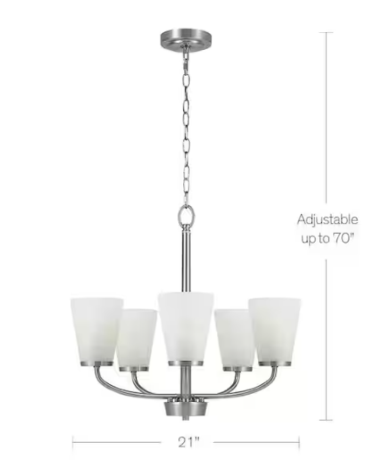 Hampton Bay Helena 21 in 5-Light Brushed Nickel Hanging Chandelier with Frosted Glass Shades for Dining Room