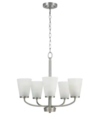 Hampton Bay Helena 21 in 5-Light Brushed Nickel Hanging Chandelier with Frosted Glass Shades for Dining Room