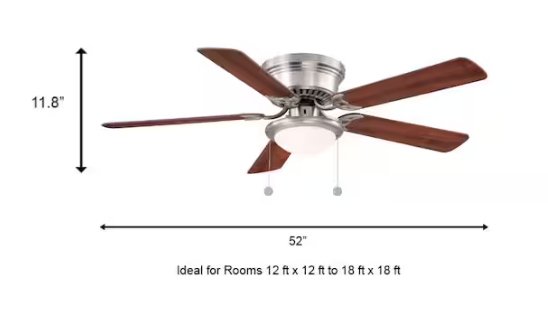 Hampton Bay Hugger 52 in. LED Indoor Brushed Nickel Ceiling Fan with Light Kit