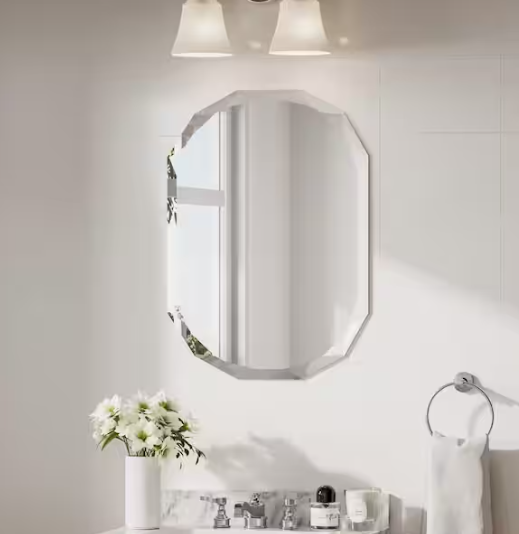 KeonJinn 20 in. W x 28 in. H Oval Beveled Frameless Wall Mount Bathroom Vanity Mirror Decorative Wall Accent Mirror