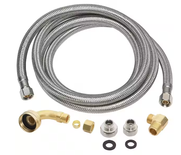 Everbilt 4 ft. Universal Stainless Steel Washing Machine Hose with Elbow (2-Pack)