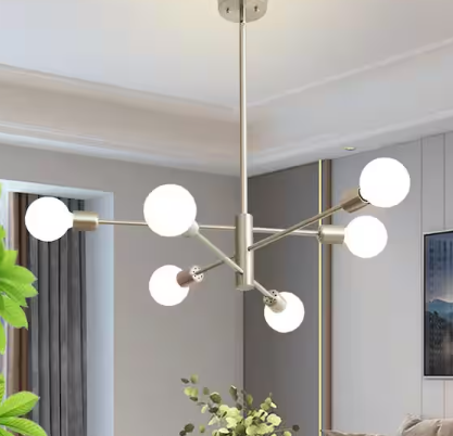 Deyidn 6-Light Vintage Nickel Sputnik Chandelier for Living Room, Mid Century Ceiling Lights without Glass Shade and Bulb