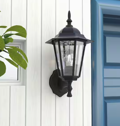 Uixe 1-Light Textured Black Outdoor Wall Lantern Sconce with Clear Glass