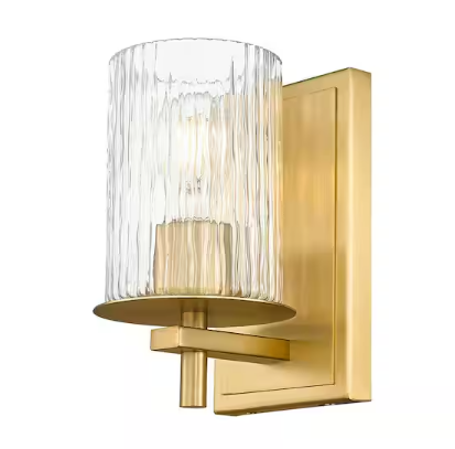 Grayson 4.75 in. 1-Light Modern Gold Wall Sconce with Clear - Etched Opal Glass Shade and No Bulb Included